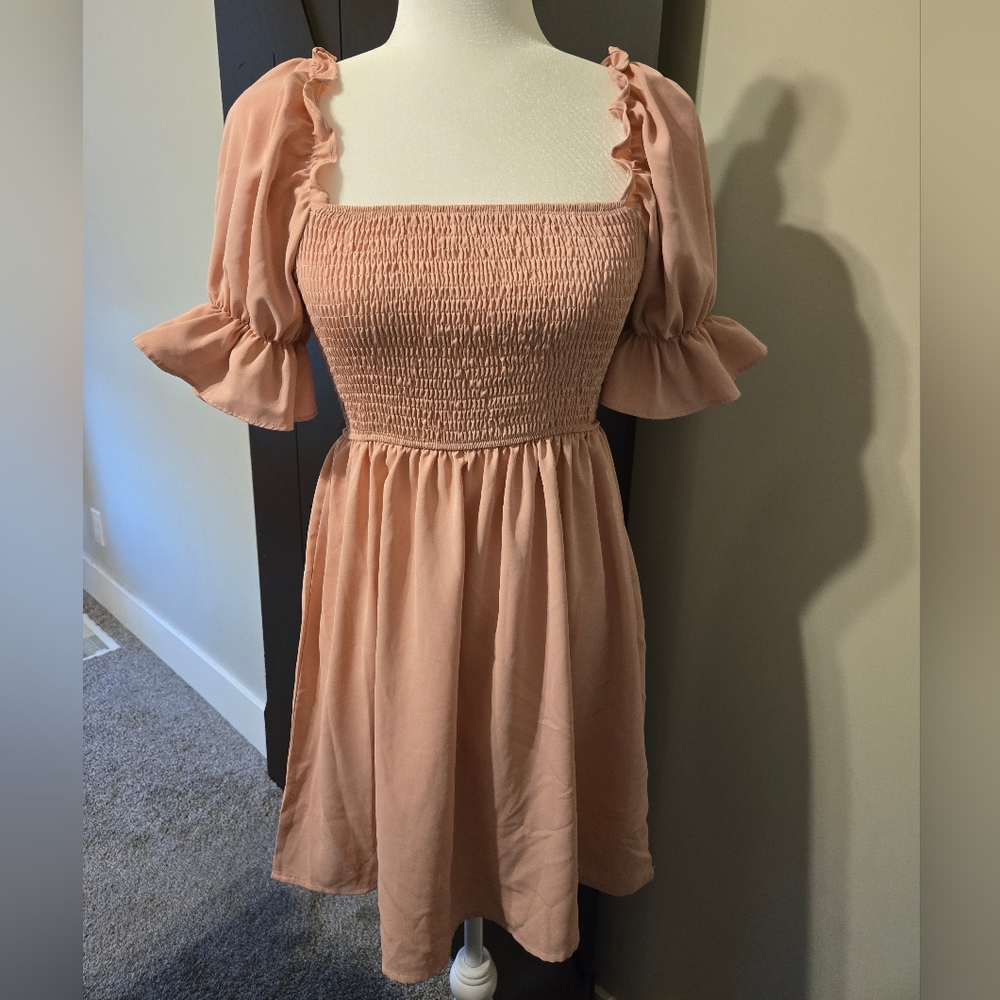 Elegant Pink Smocked Dress